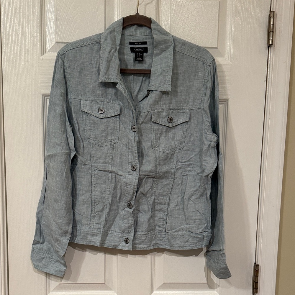 Light green Denim-Style Button Front Linen Women's Jacket